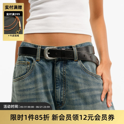 TIRES 25AW 意大利头层小牛皮黑色皮带水滴孔真皮休闲腰带