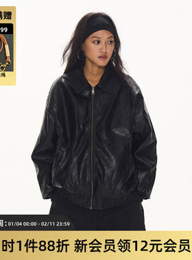 TIRES 23AW 复古水洗PU皮衣夹克 3M新雪丽棉服廓形宽松翻领男女