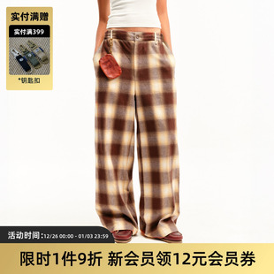 百搭抽绳宽松垂感休闲格纹棉裤 日系复古格子长裤 男女 25AW TIRES