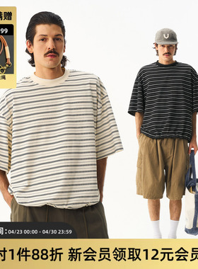 TIRES 26SS 日系条纹抽绳短袖 休闲宽松复古可以调节落肩设计tee