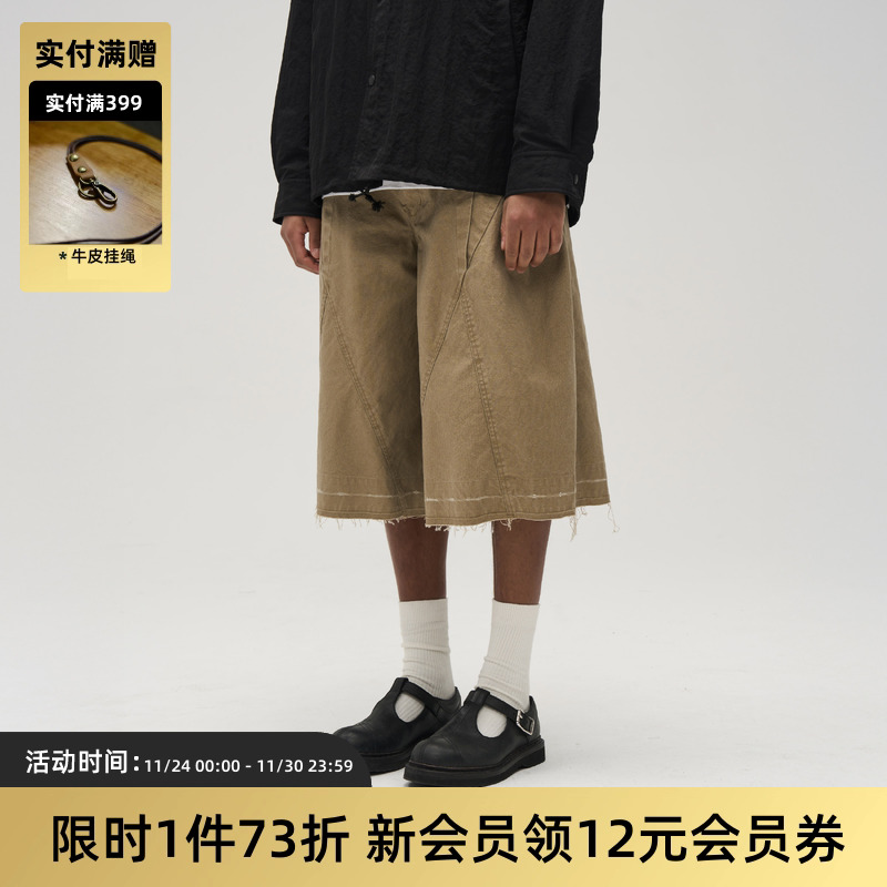 TIRES七分短裤洗水做旧宽松工装