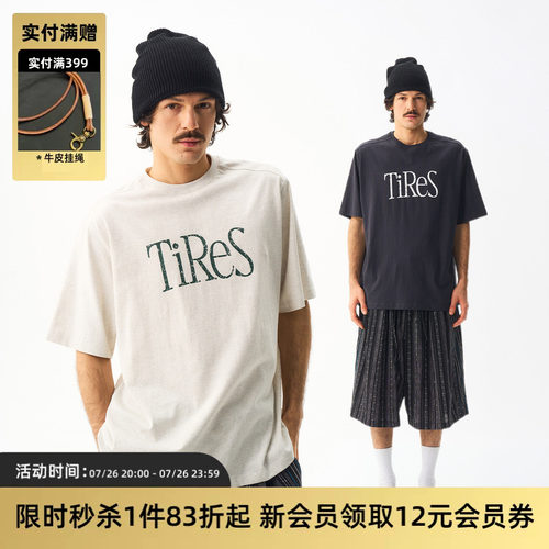 TIRES印花logo短袖纯色标语tee