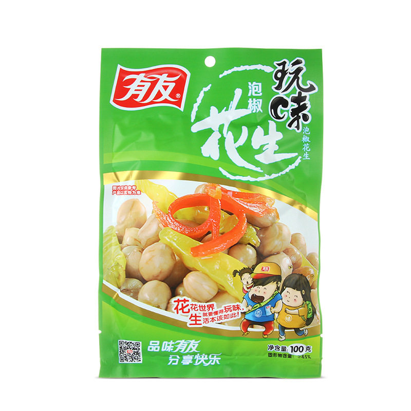 【有友玩味泡椒花生100g袋装】休闲零食泡椒花生下酒配菜