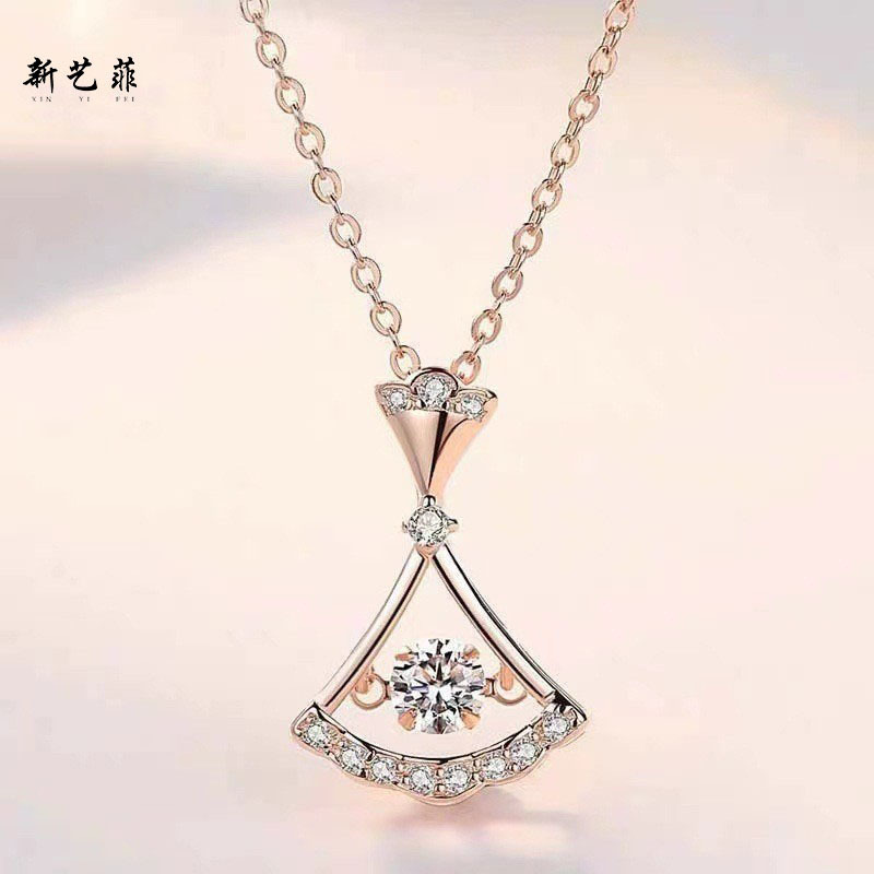 S925银灵动项链女跳动的心扇形小裙子短款颈链女锁链脖颈链厂直供