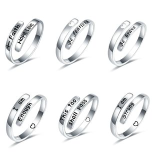 跨境S925纯银信仰戒指女英文简约时尚欧美风设计高级感