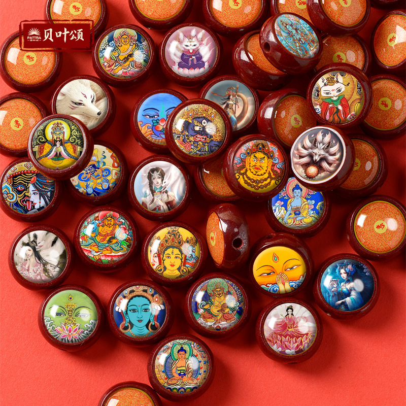 扣可贴图案手机链楞严咒绿度母手链扣女唐卡唐卡扎基拉姆朱砂