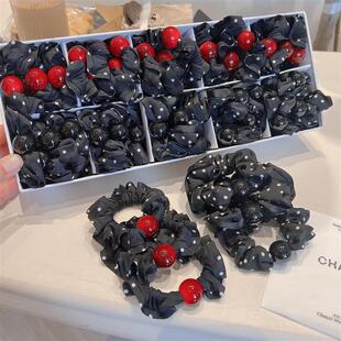 新款波点～黑白经典复古小波点小肠发圈樱桃色奶油珠珠很好看