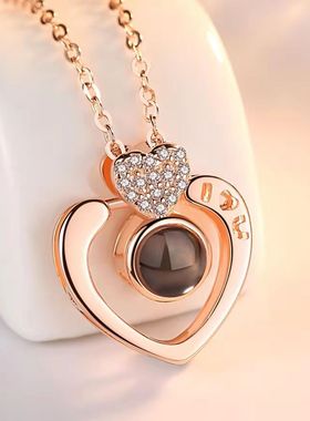 记忆项链女爱的100种语言我爱你抖音同款网红小饰品双桃心锁骨链