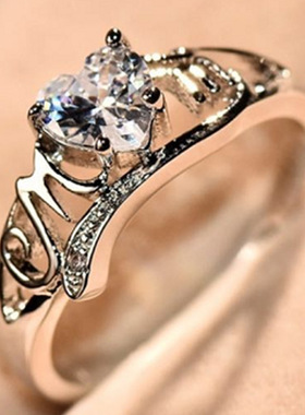 锆石戒指欧美流行时尚女订婚品跨境电商新款心形电镀wish手饰