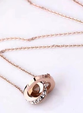 双环扣钛钢玫瑰金项链女个性锁骨链气质简约韩版吊坠项饰