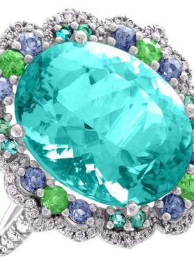 女戒时尚指环跨境饰品浅蓝蛋型花边彩色钻花卉女戒简约