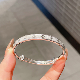 镯子情人节礼物手镯不掉色实心高级小众足银万花筒四叶草9999纯银