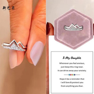 亚马逊新款个性山峰设计开口戒指镶锆石时尚简约女潮ins网红指环