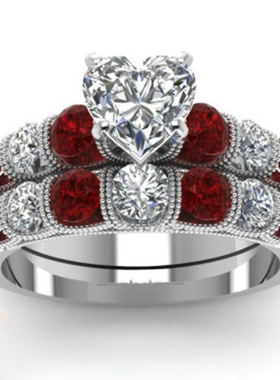 心形品镶钻戒指欧美流行女wish热卖跨境新款个性时尚套戒手饰