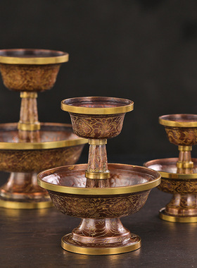 尼泊尔铜手工雕花护法杯铜制供杯佛前供奉水杯家居摆件水杯