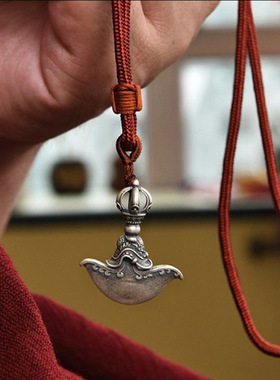 s925银罗睺钺刀镀金藏传密宗做旧吊坠饰品星月菩提挂坠文玩配饰