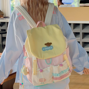 中点日系高颜值翻盖书包小学生可爱研学背包多巴胺女大学生双肩包