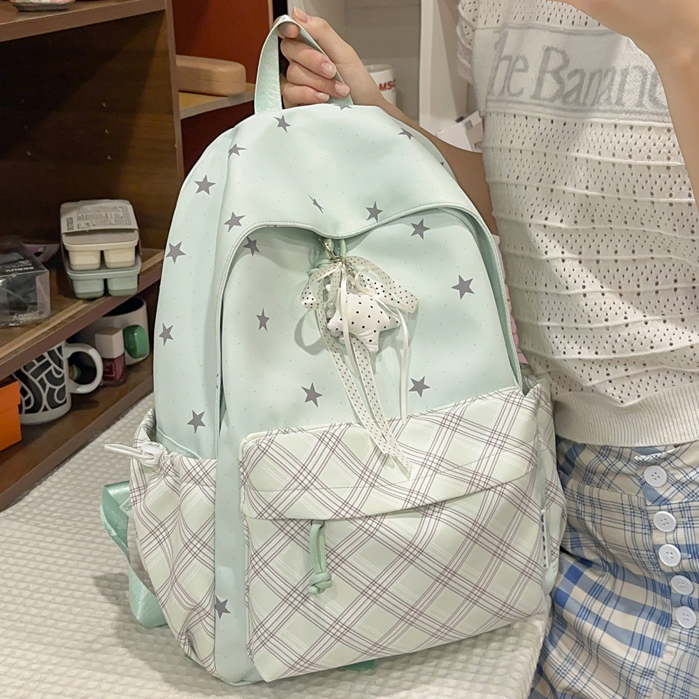 中点薄荷绿书包女初中生高中女生高颜值ins风大容量学生双肩背包