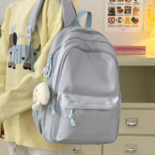 中点无印书包女大学生2025新款 纯色大容量旅行背包初高中生双肩包