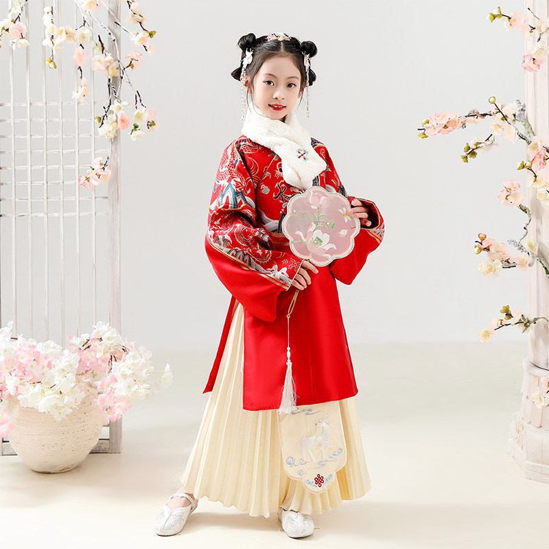 明制汉服女童红拜年服妆花马面裙女孩立领长袄中国风国潮童装冬款,童装/婴儿装/亲子装,汉服,淘宝优惠券,粉丝福利购,淘宝优惠卷