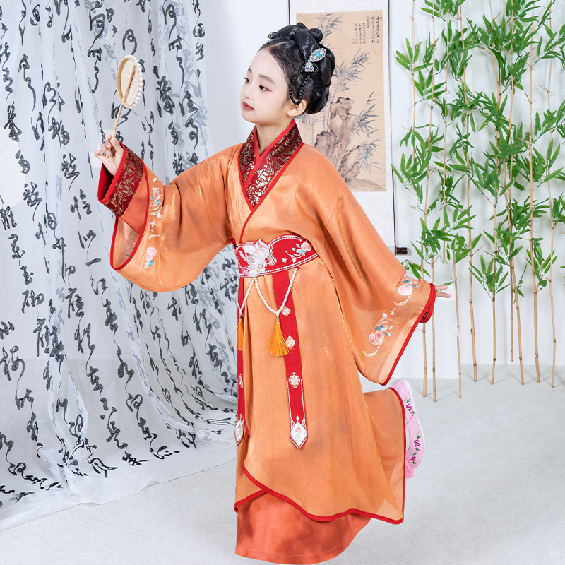 2025新款战国袍女童汉服复原直裾袍中国风演出服古装摄影礼服春秋