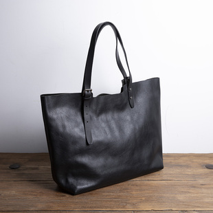 真皮托特包男简约大容量通勤手提包高级感小众设计个性女单肩包
