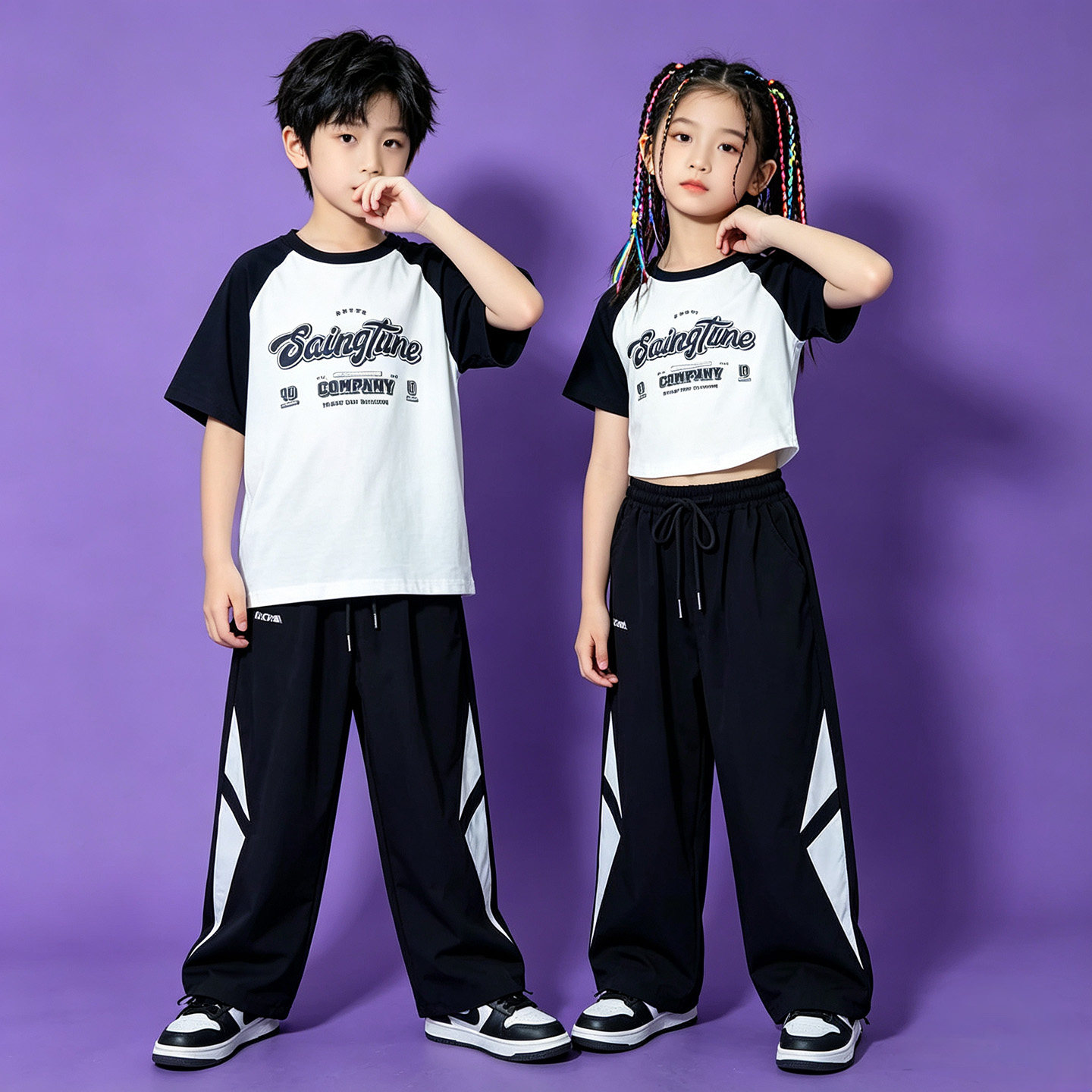 街舞儿童套装夏季小学生运动会演出服男女童嘻哈短袖六一啦啦队服