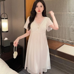 莫代尔女款 薄款 带胸垫睡裙女夏季 2025新款 宫廷风性感睡衣 短袖 大码