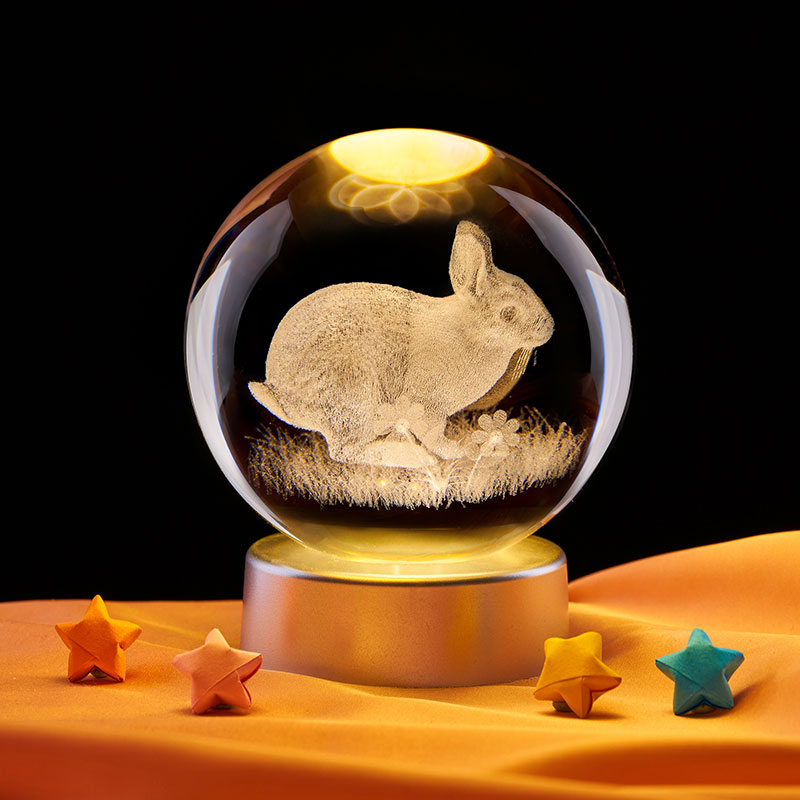 十二生肖兔子发光水晶球小夜灯氛围灯生日礼物小摆件送男生