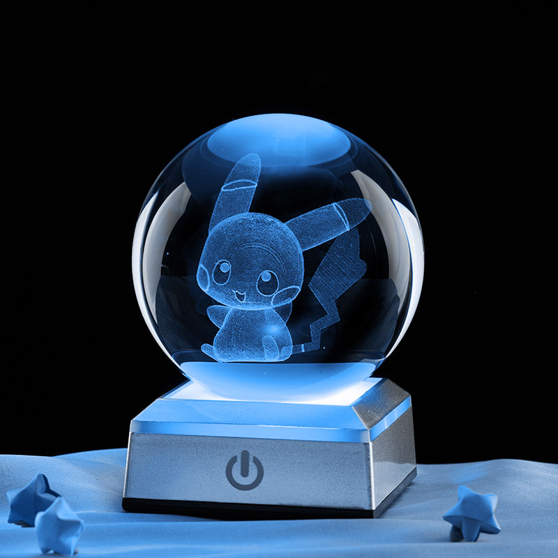 皮卡丘发光水晶球3D内雕小夜灯摆件生日礼物七夕节创意摆件