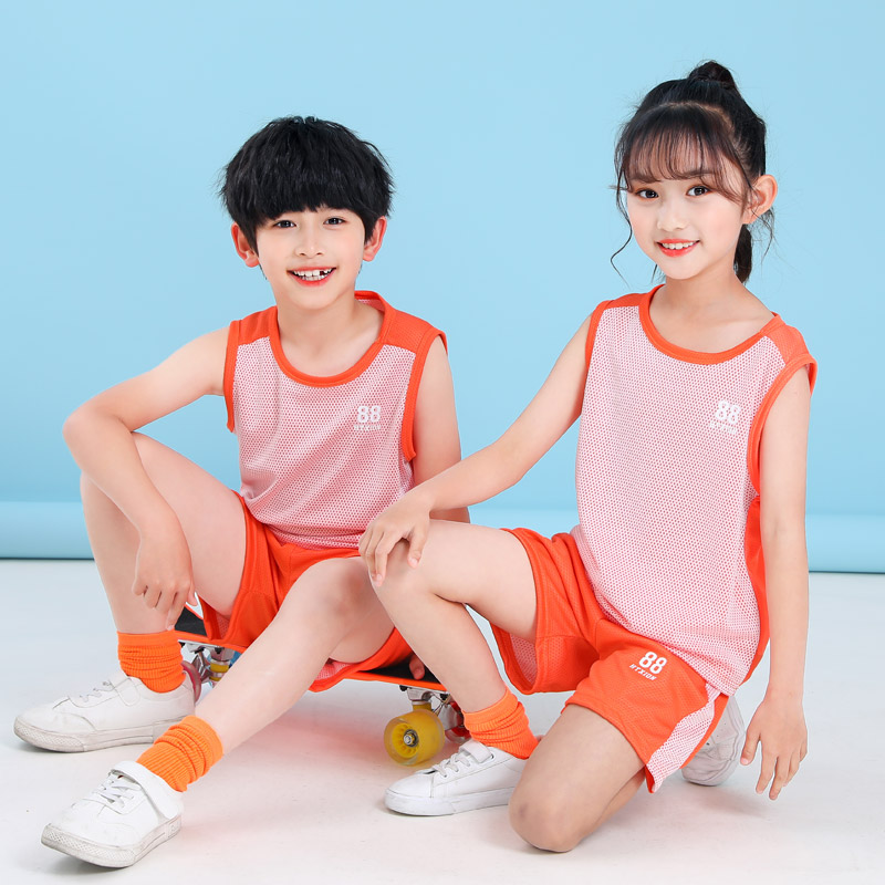A类儿童网眼背心套装夏季运动服男童篮球服小女孩跑步训练速干衣