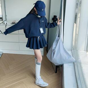 女童连帽卫衣套装秋装2024新款儿童秋季洋气时髦百褶裙两件套裙子
