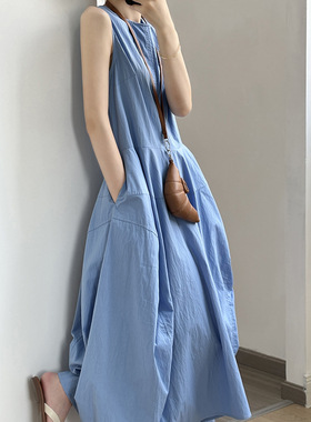 言双 花苞大摆无袖连衣裙2024夏季新款气质高级感简约背心裙82103