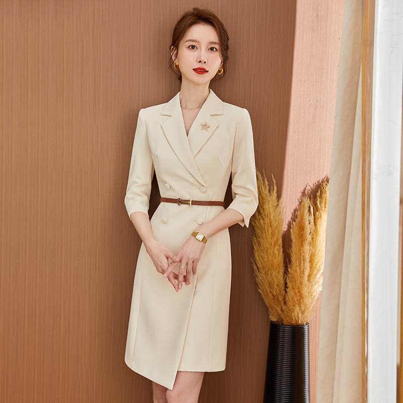2024新款白色西装连衣裙女春夏气质职业裙子工作服高端朗诵礼服裙