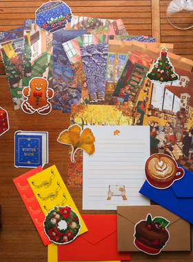 冬天的十个瞬间信纸信封套装圣诞贺卡礼物艺术家天然灼热原创设计