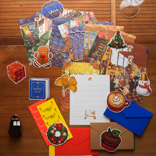 冬天的十个瞬间信纸信封套装圣诞贺卡礼物艺术家天然灼热原创设计