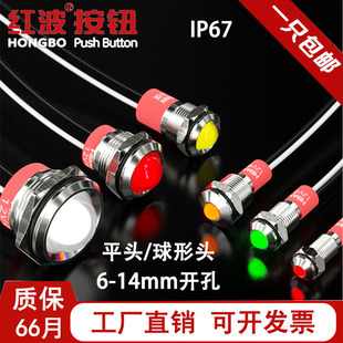 红波金属指示灯LED防水平头球形引线电源设备信号6mm8