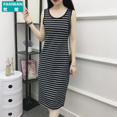 夏季 连衣裙 过膝打底裙包臀长裙无袖 显瘦条纹长款 吊带背心裙女修身