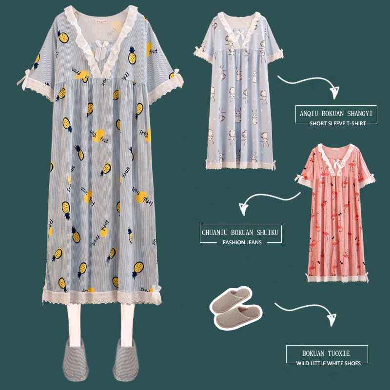 大码睡裙女200斤夏季胖妹妹纯棉胖MM夏天孕妇宽松公主风睡衣300斤