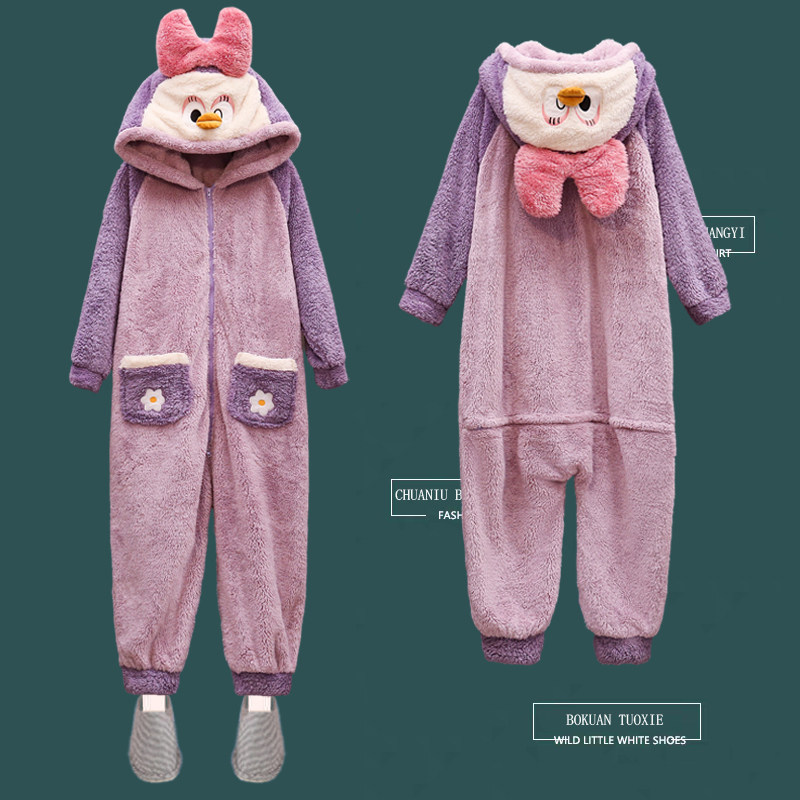 大码珊瑚绒睡衣女胖MM春秋冬连体可爱甜美加厚220斤法兰绒家居服