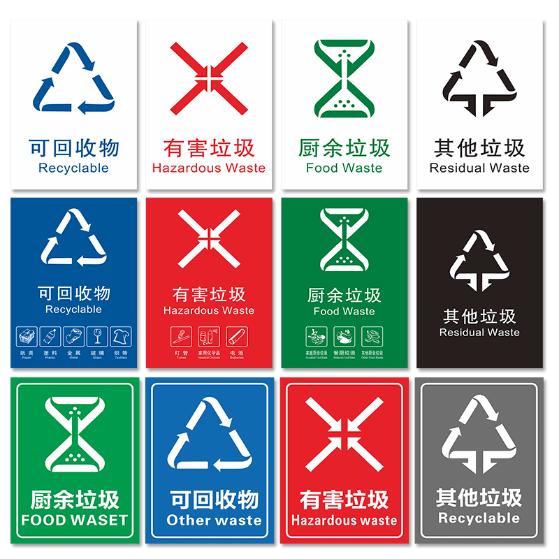 国标垃圾分类标识贴纸垃圾桶可回收有害厨余其他垃圾标识贴北京上海杭州深圳苏州垃圾分类宣传标语海报墙贴纸