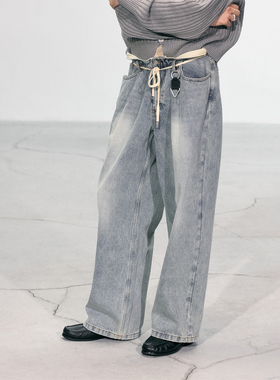 C2H4 Disarray Baggy Jeans 翻折腰部 自然褪色 宽松牛仔裤 #R010