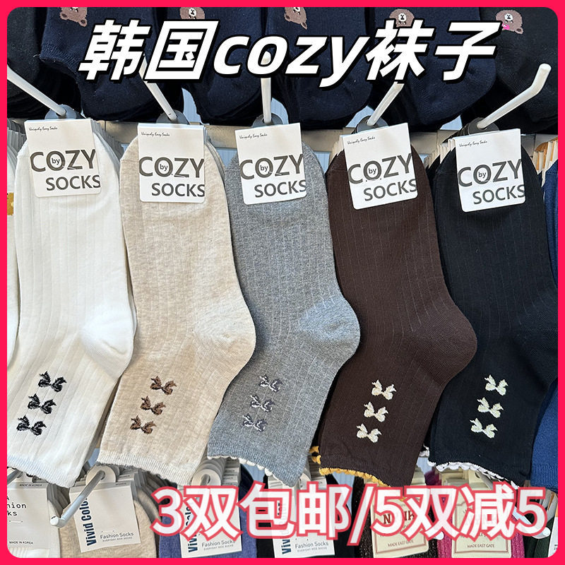 韩国COZY进口女袜芭蕾花边蝴蝶结甜美中筒棉短袜休闲运动东大门新