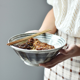 日本进口釉下彩美浓烧创意盘子面碗大碗汤碗大盘家用单个