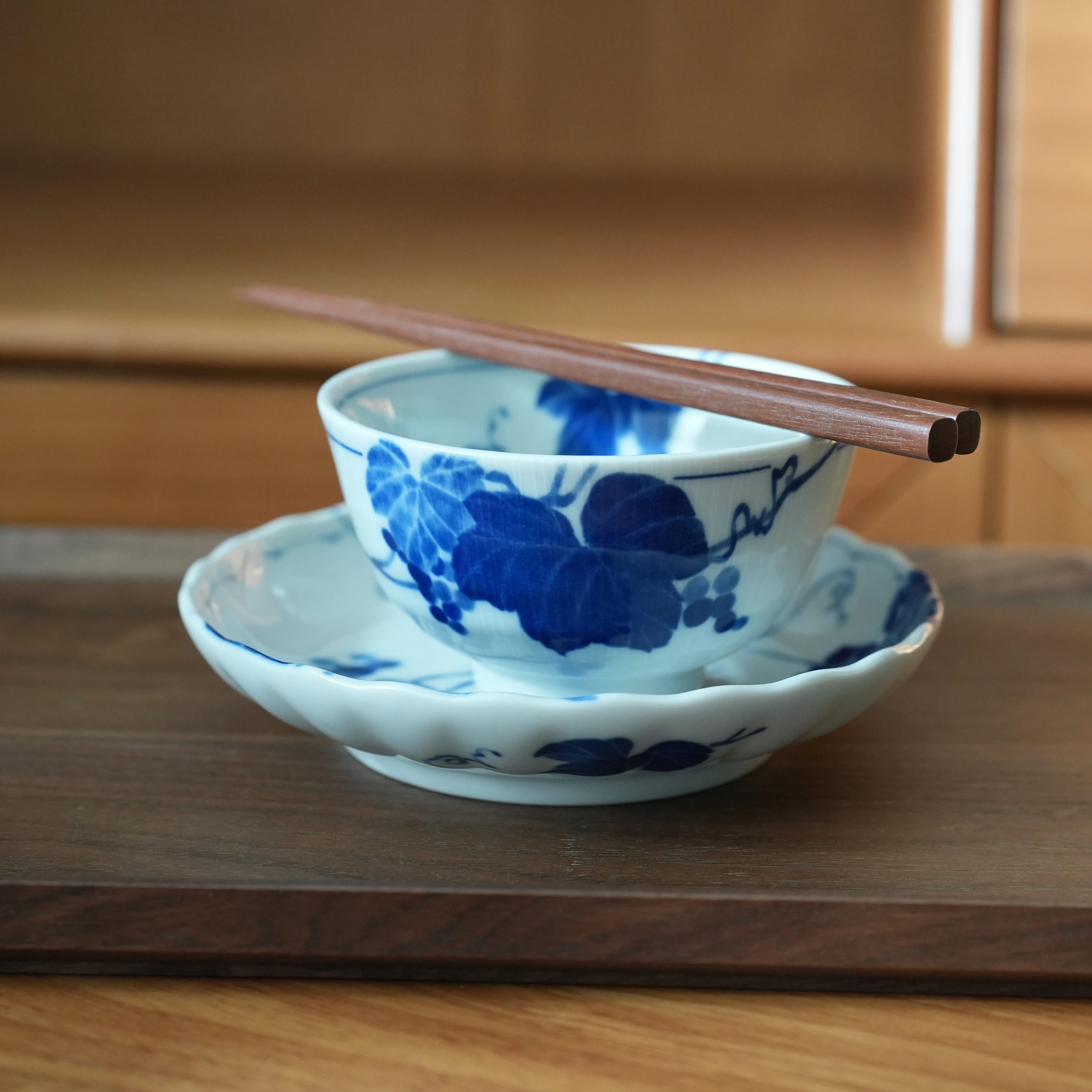 美浓烧陶瓷釉下彩盘子饭碗