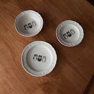 美浓烧小盘小钵 3只猫咪 蛋糕盘 釉下彩可爱甜品碟甜品碗 日本制