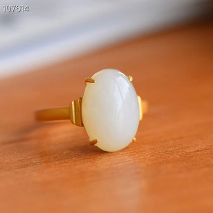 天然S925银镶磨砂金和田玉白玉戒指送礼女友礼物饰品时尚款式包邮