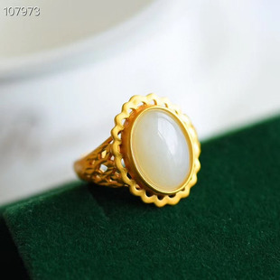 天然 925银镶和田白玉戒指时尚款式送礼送女友送母亲礼物饰品包邮