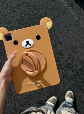 可爱卡通轻松熊适用苹果iPad平板保护套适用13/12.9/11/10.9/10.2寸360支架磁10/11代硅胶立体Pro/Air/mini软