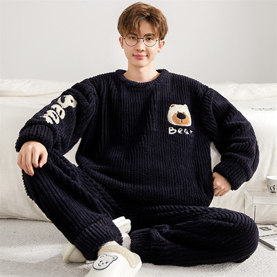 珊瑚绒男士睡衣秋冬季加绒加厚